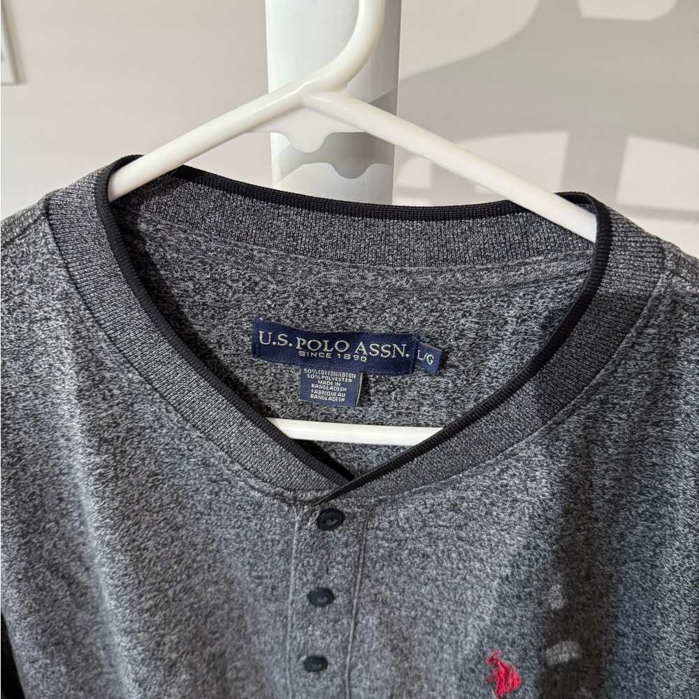 U.S. Polo Assn. Charcoal Henley with Red Logo